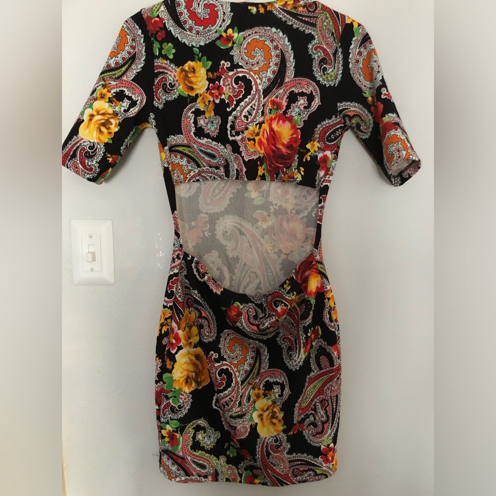 Floral Paisley Midi Dress in Black with Red & Yellow - Picture 5 of 6